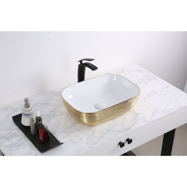 Ruvati 20"x16" Bthrm Vessel Sink Gold Vanity Counter White Ceramic RVB2016WG